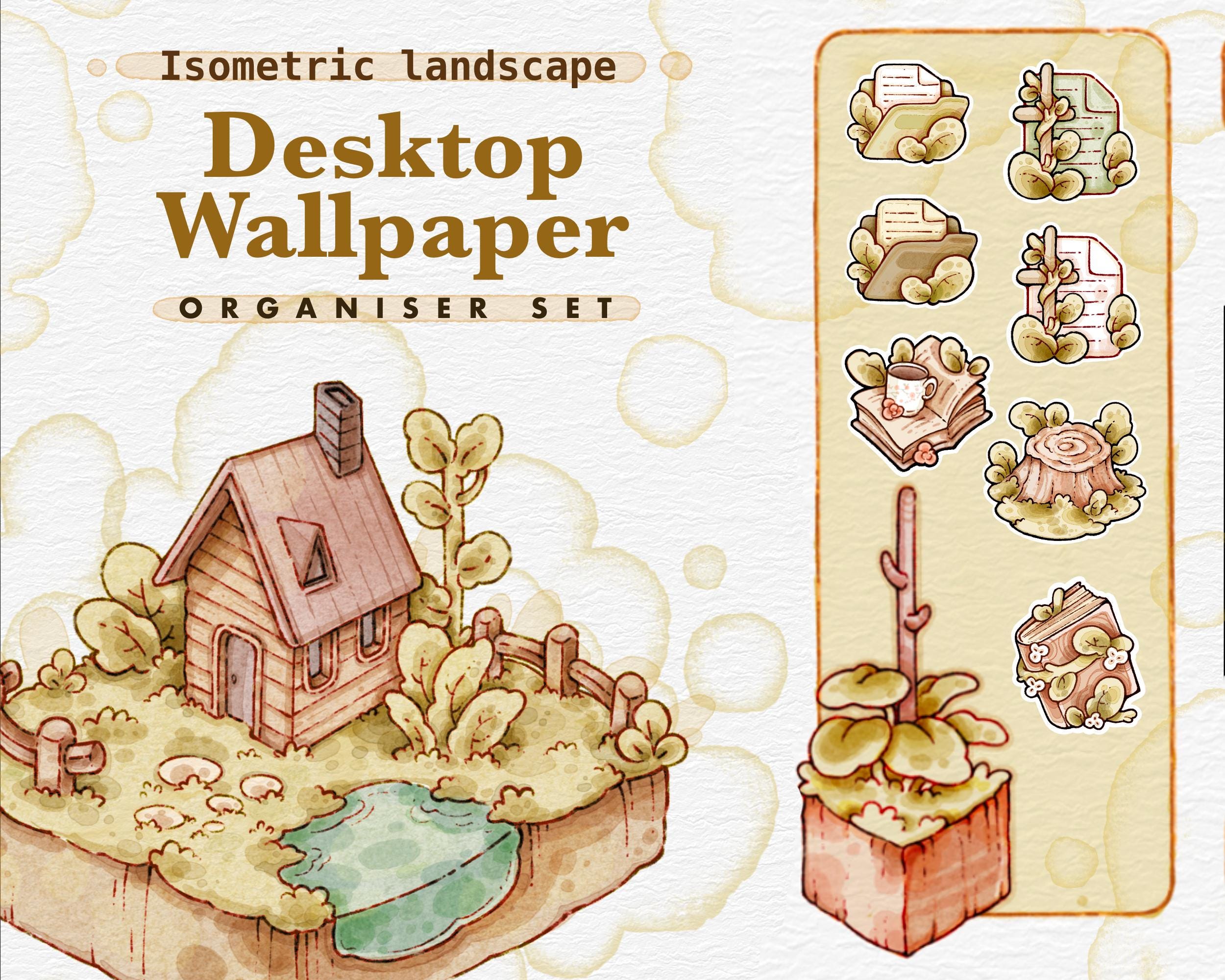 Isomatic Theme Isometric Landscape Desktop Theme Background Wallpaper Organizer Set ...