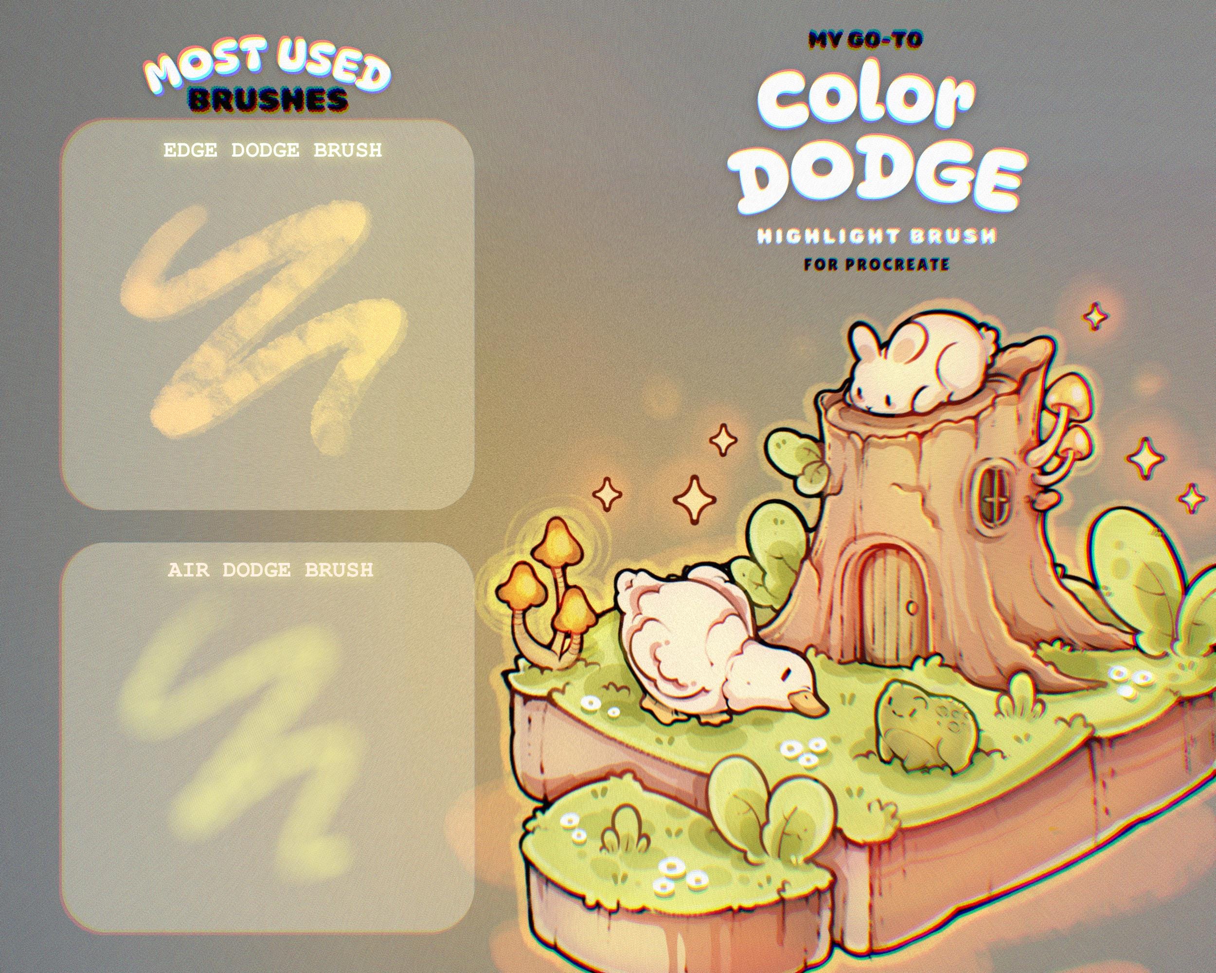 Conjunto de pincéis Color Dodge para Procreate – Realce texturizado e Soft Oil Chalk