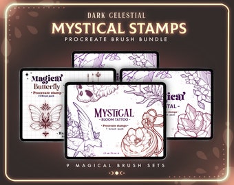 Dark Mystical Procreate Stamps Bundle | Procreate Mystic Witchcraft Halloween Stamp Brushes | Celestial Procreate Stencil Tattoo Brushes