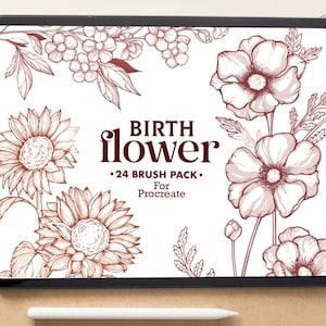 24 Birth Flowers Stamp Brushes For Procreate | Botanical Bouquet Stamp Brushes | Floral Procreate Brushes | Procreate Flower Stamp Brushes