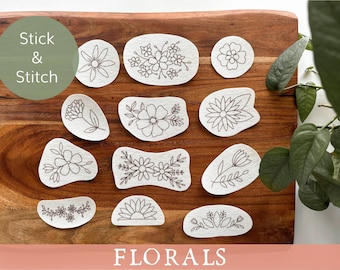 Floral Stick and stitch embroidery, stick and stitch patterns, peel and stick embroidery transfers, water soluble embroidery flower designs