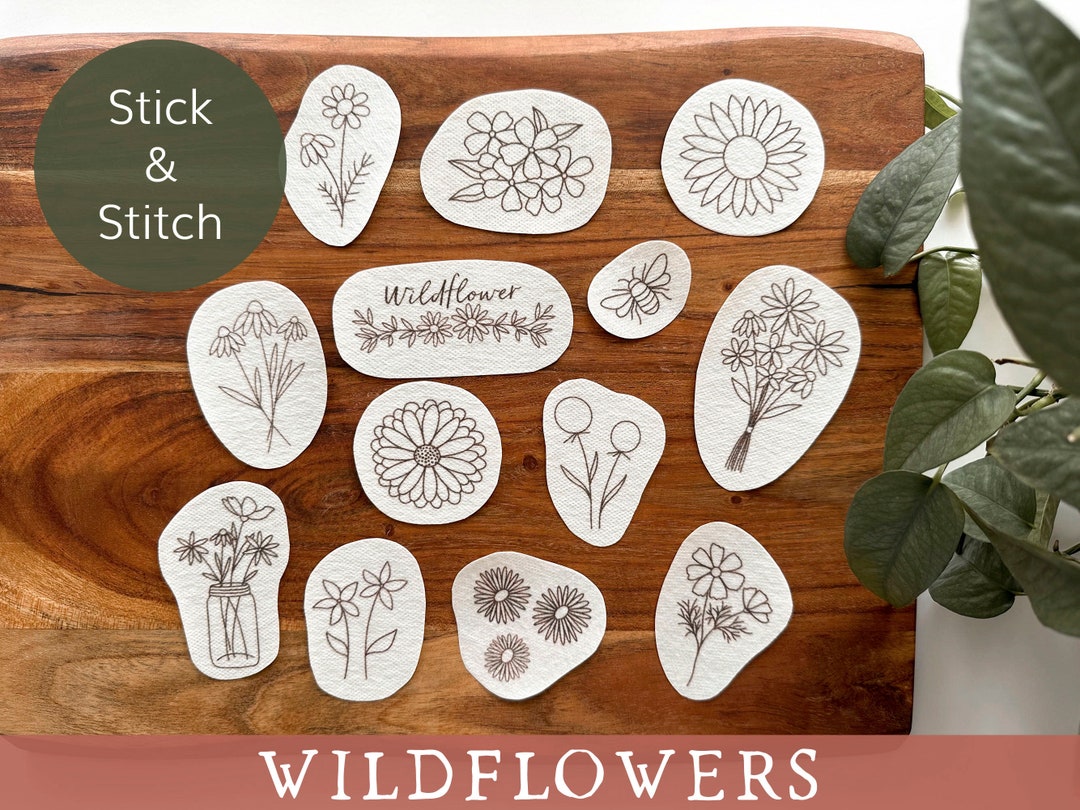 Wildflower Stick and Stitch Embroidery Patterns, Floral Peel and Stick ...