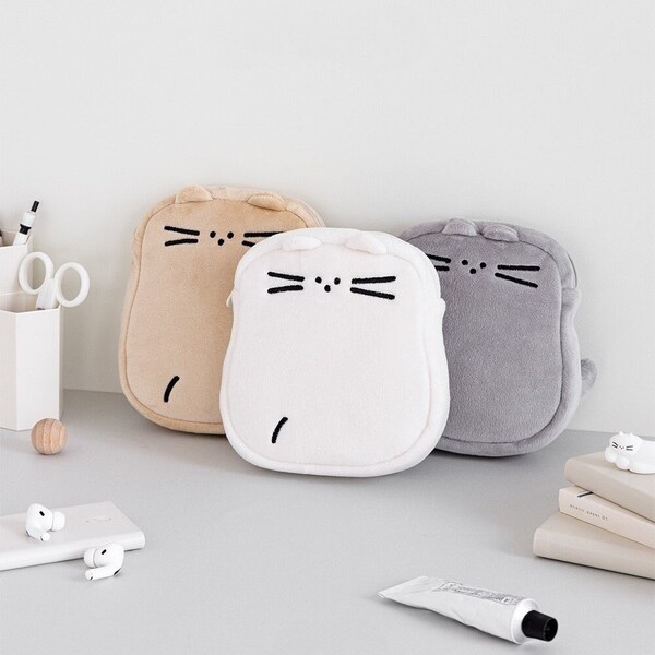 Here There Cat Bread Pouch | Cute Makeup Bag, Kawaii Cable Pouch, Washable Cosmetic Pouch, Multi Travel Pouch, Cute Gift, Korean Stationery