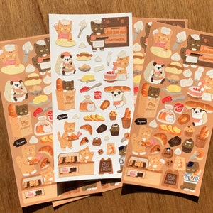 Cat Bakery Sticker Sheet | Cute Cat Sticker Sheet, Bullet Journal Stickers, Planner Stickers, Journal Stickers, Kawaii Stickers, Stationery