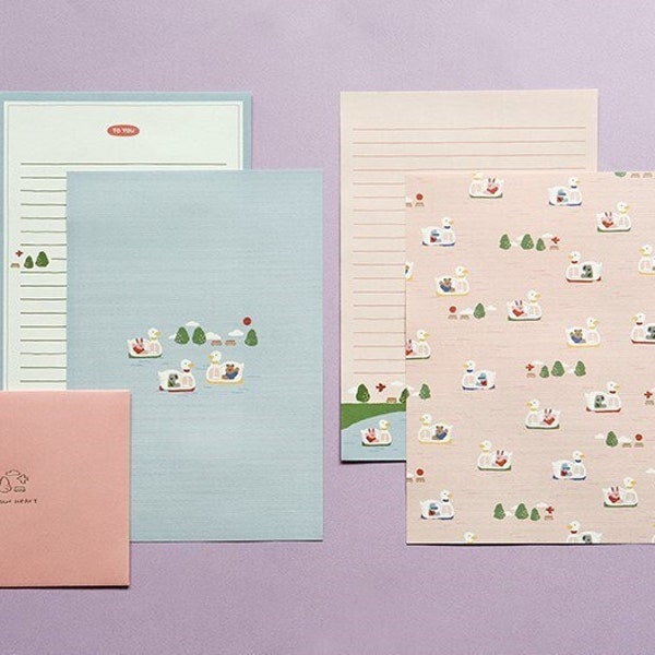 Duck Boat Letter Set | Cute Letter Set, Kawaii Letter Set, Cute Letter Writing Set, Kawaii Letter Writing Set, Korean Stationery Set