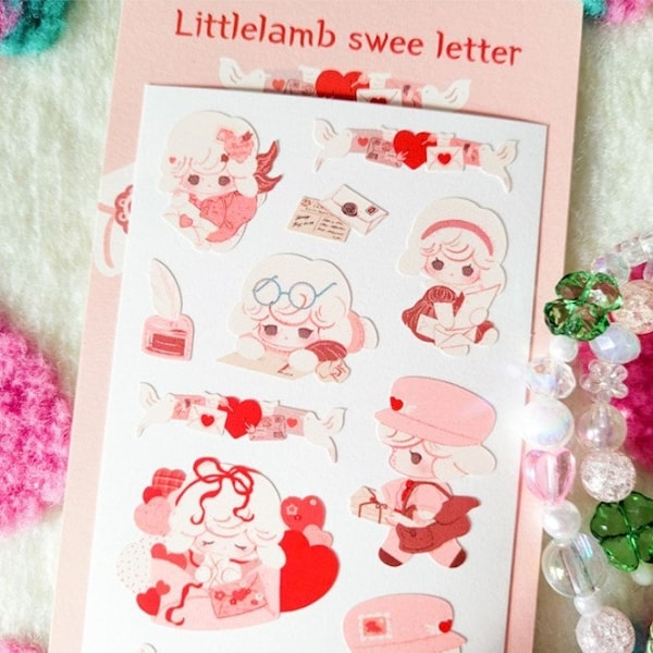 Little Lamb Sweet Letter Sticker Sheet | Cute Sticker Sheet, Bullet Journal Stickers, Planner Stickers, Journal Stickers, Kawaii Stickers