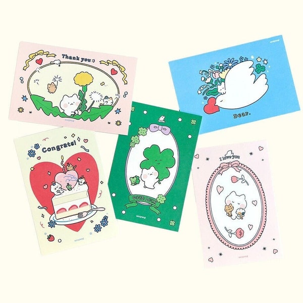 Cute White Cat Card Set Series | Cute Card Set, Kawaii Card Set, Greeting Card, Birthday Card, Writing Supplies, Korean Stationery Set