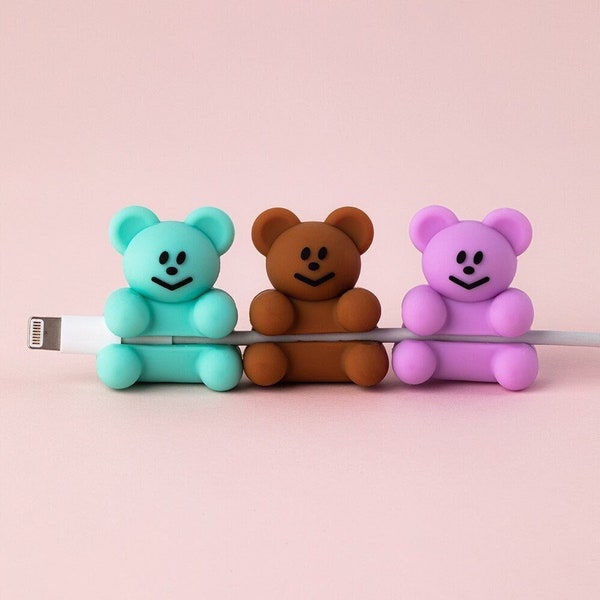 Pastel Momo Bear Cable Protector | Cute Bear USB Cable Saver, Kawaii Phone Charger Protector, Anti Break Cable Bite, Cute Phone Accessory