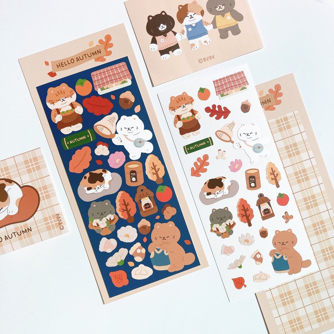 Hello Autumn Cat Sticker Sheet | Cute Cat Sticker Sheet, Bullet Journal ...