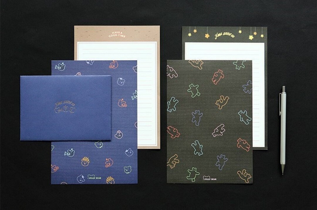 Neon Jelly Bear Letter Set Cute Letter Set, Kawaii Letter Set, Cute