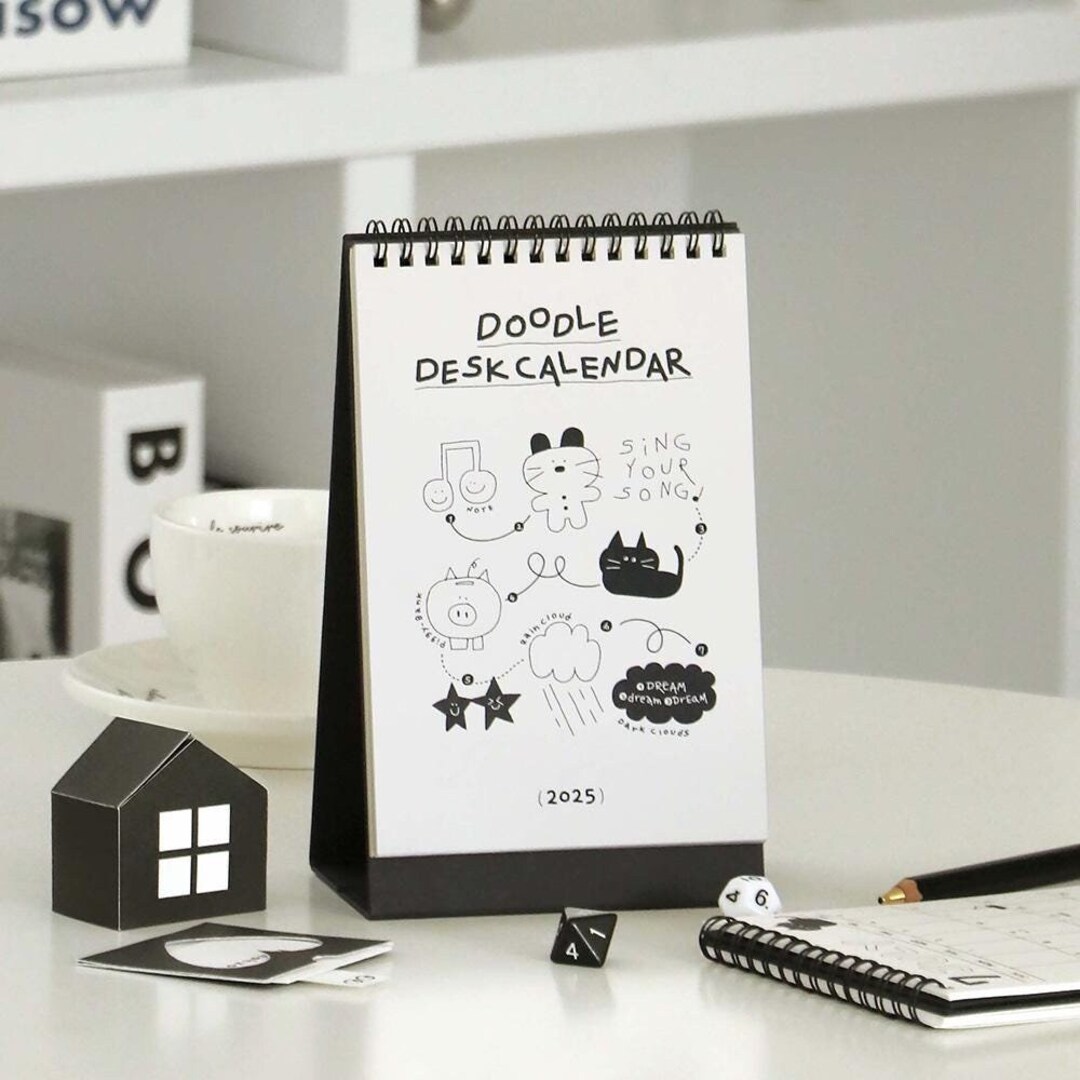 2025 Doodle Desk Calendar Cute Standing Desk Calendar, Monthly Calendar ...