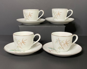 Set of four Noritake Oriental Bamboo Tea Cup and Saucer Set