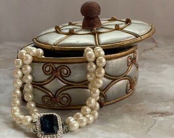 Vintage Ceramic Jewelry Box |  Handmade Wire Trinket Container