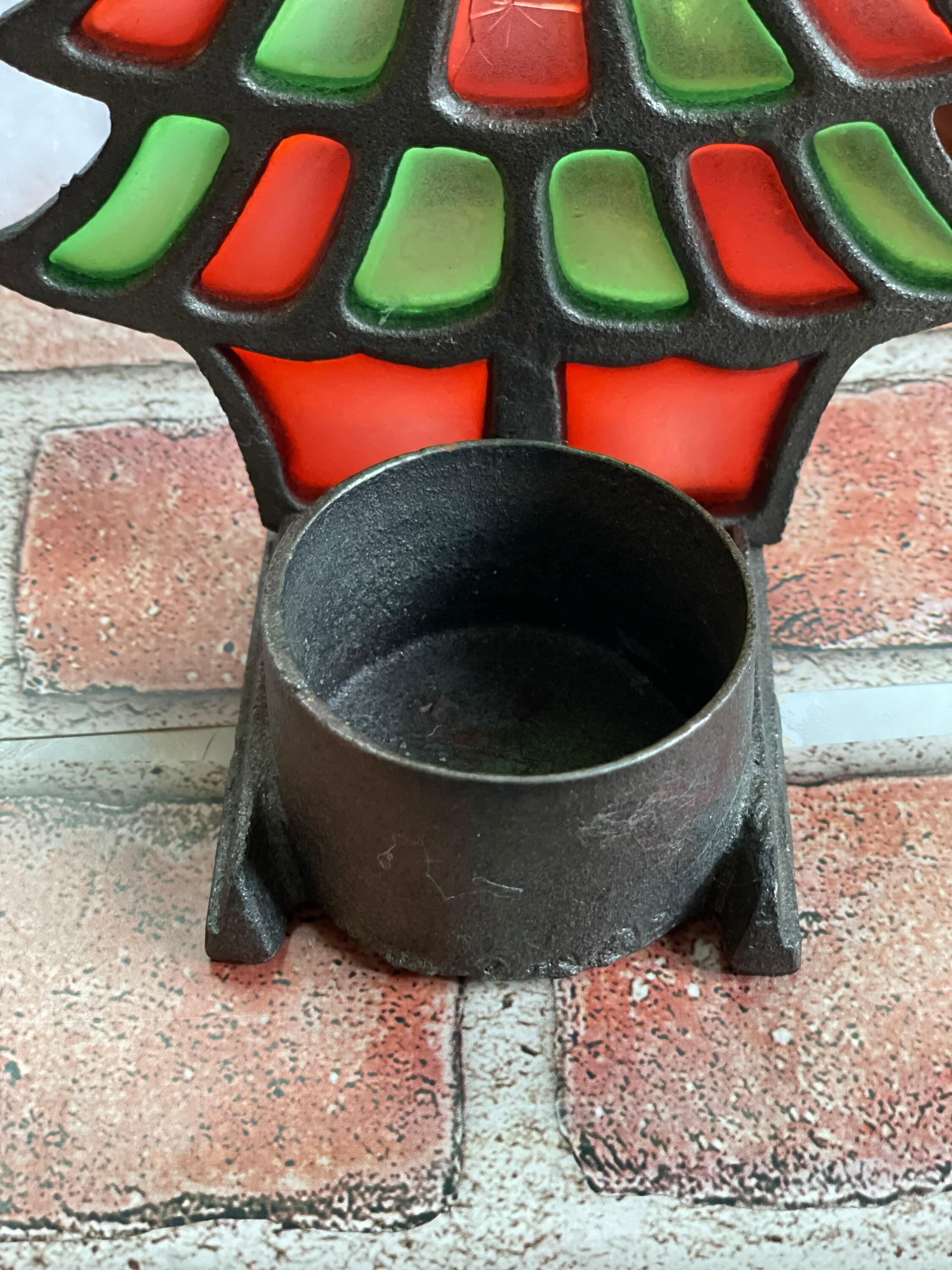 Vintage Stained Glass Cast Iron Christmas Tree Candle Holder Etsy