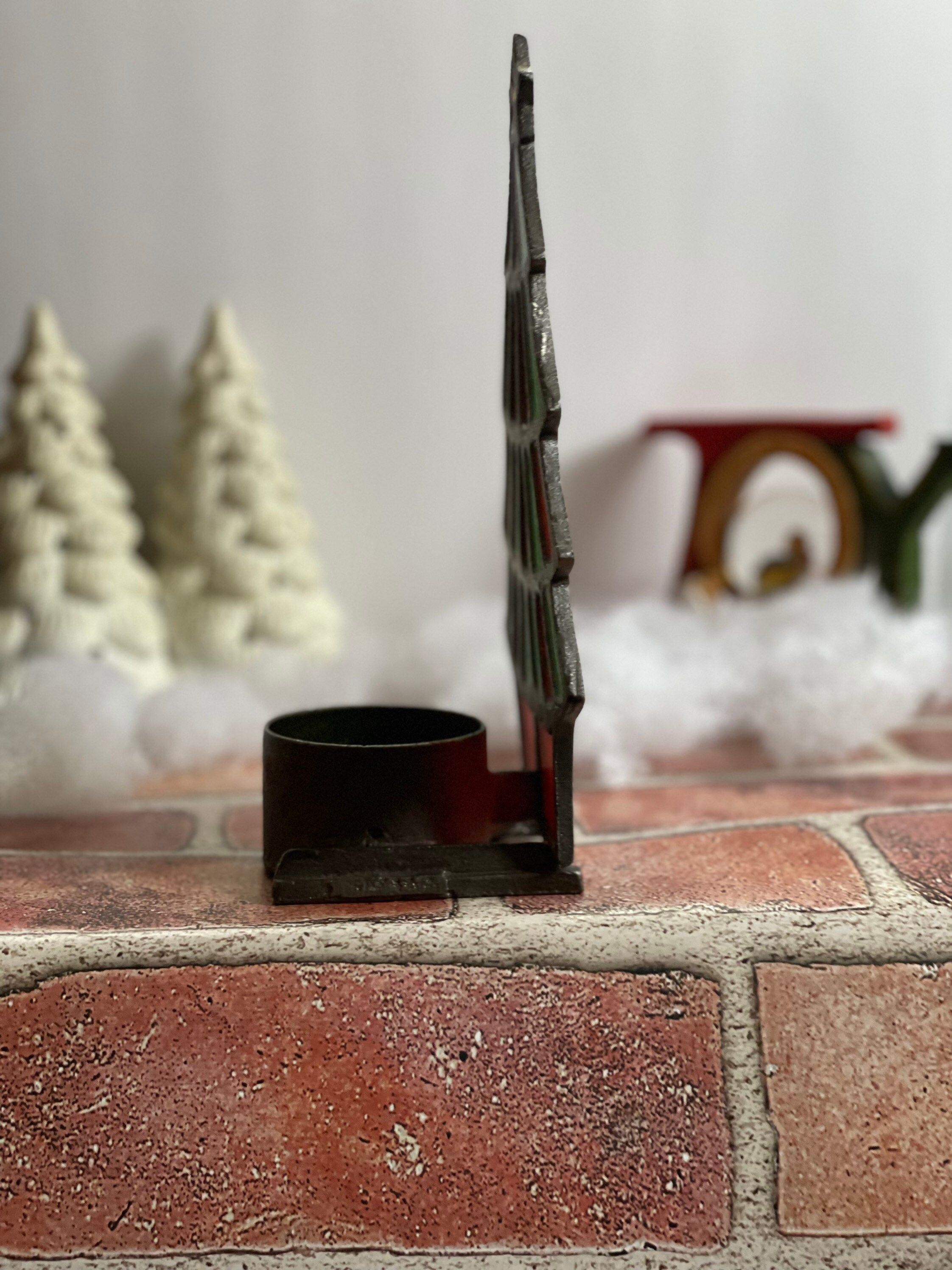 Vintage Stained Glass Cast Iron Christmas Tree Candle Holder Etsy