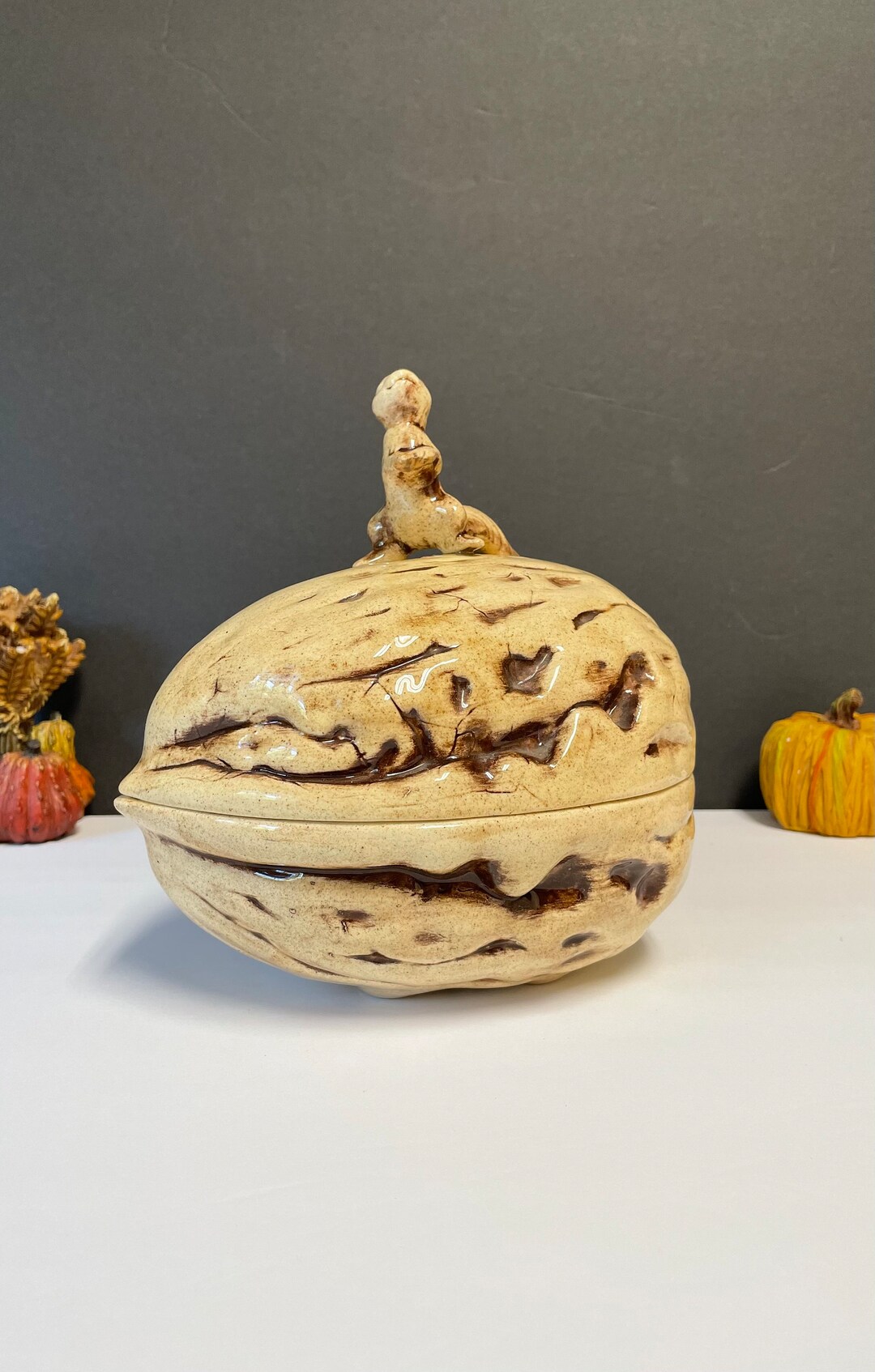 Ceramic Candy Dishcookie Jarwalnut Shaped Candy Dish Etsy