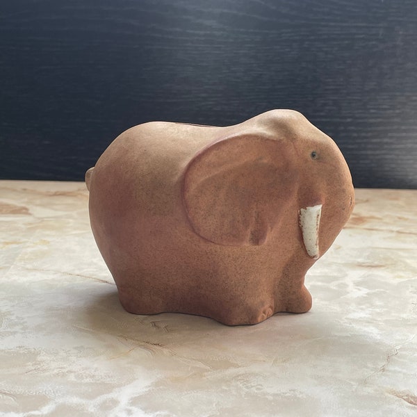 Vintage  Elephant bank Clay elephant with coinslot on elephant back