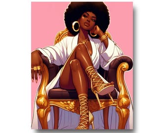 Black Queen Art Print | PRINTABLE Black wall art | Black Woman Art Black Art Print | African American Wall Art Printable DIGITAL DOWNLOAD