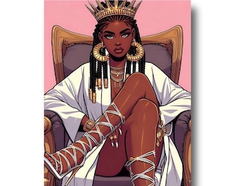 Black Queen Art Print | PRINTABLE Black wall art | Black Woman Art Black Art Print | African American Wall Art Printable DIGITAL DOWNLOAD