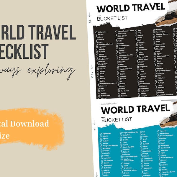 Countries of the World Checklist | Visited Countries| Places I've Been Tracker | Travel | A3 Size | Digital Download