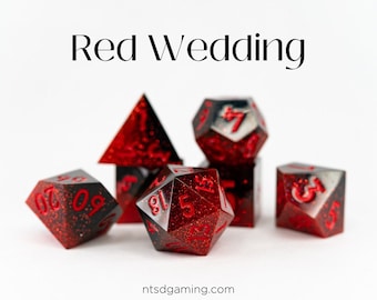 Rote Hochzeit | Rot Schwarz | 7 Stück Sharp Edge Resin Polyhedral Würfel Set