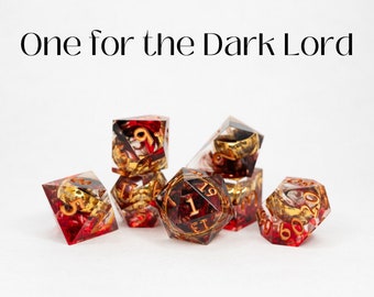 One for the Dark Lord | Ring Inclusion | 7 Piece Sharp Edge Resin Dice Set | RPG | D&D Dice