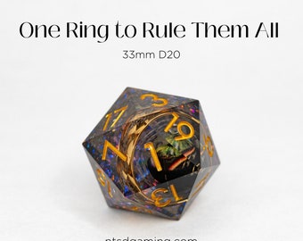 One Ring To Rule Them All | Gold Ring Inclusion | 33MM Sharp Edge D20 | D&D Dice | RPG