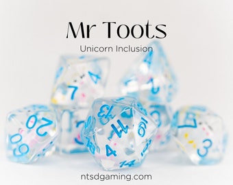 Mr Toots | Unicorn | 7 Piece Acrylic Dice Set | RPG | D&D Dice