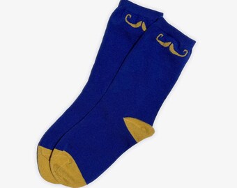 JzW Mustachio'd Foot Adorners! | Crew Cut Socks | Blue and Yellow