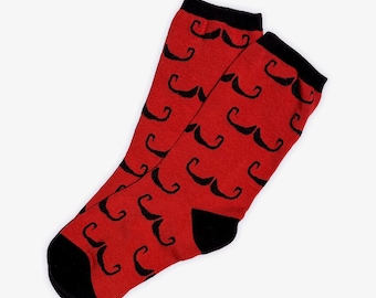 JzW Mustachio'd Foot Adorners! | Crew Cut Socks | Red with Black Mustache