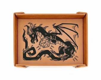 Dice Wyrm Dance (Dark) | LG Magnetic Vegan Leather Dice Tray (Rectangular)