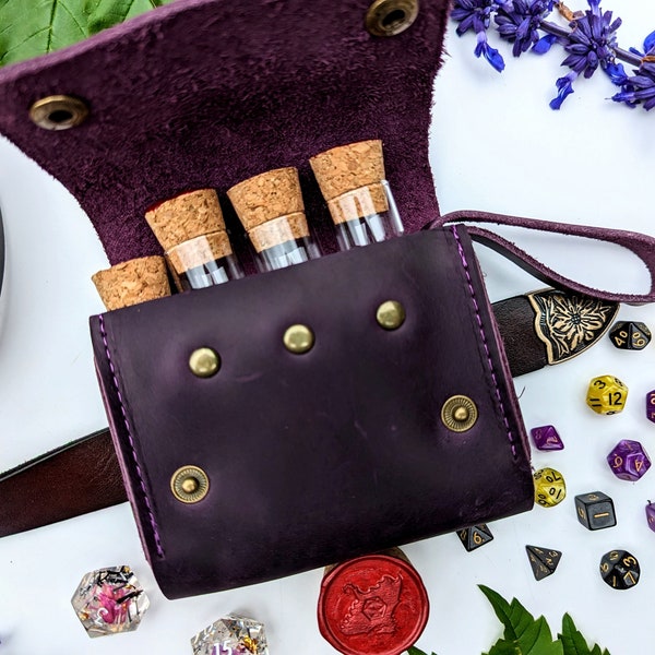 Genuine Leather Pouch for D&D Dice | Great for Cosplay and Ren Faire | Size Small | Mini Dice Vials