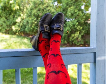 JzW Mustachio'd Foot Adorners! | Knee-high Socks | Red with Black Mustache