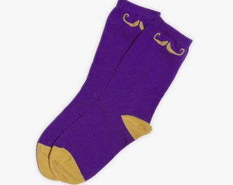 JzW Mustachio'd Foot Adorners! | Crew Cut Socks | Purple and Yellow