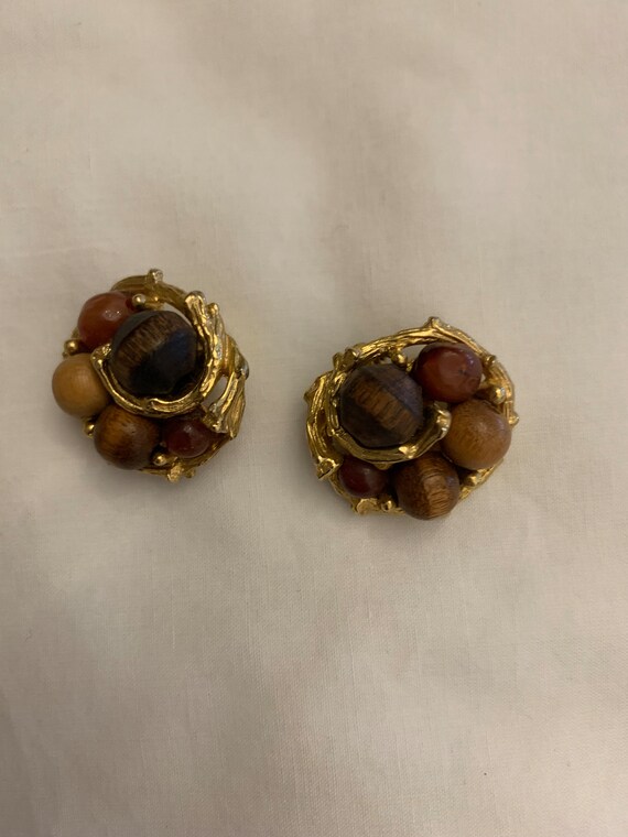 Wood & Gold clip on earrings - image 3