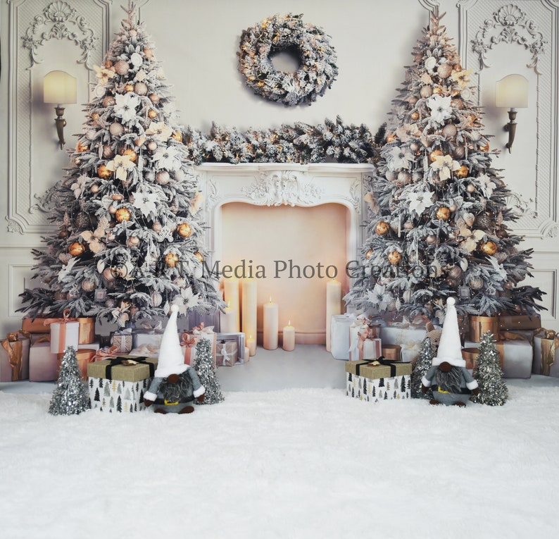 Silver and White Christmas Backdrop Family Christmas Digital Background