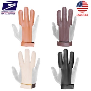 DKZ  Leather Archery 3 Finger Right hand Glove with Black,Brown,Darkbrown,Beige(Right Hand Archers)