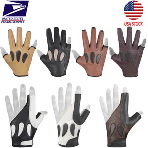 DKZ  Leather ITALIAN Archery 3 Finger Right hand and ITALIAN Archery Bow Glove left hand with Black,Brown,Darkbrown,Beige(Right Hand Archer)
