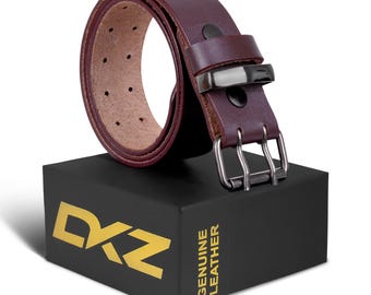 Mens leather belts double prong heavy duty 100% genuine leather black brown
