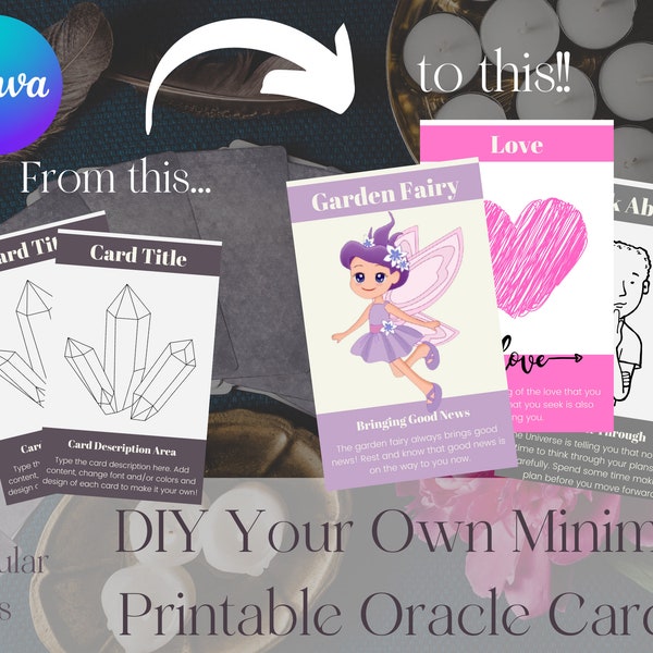 DIY Minimal Oracle Cards, Create and Print Your Own Minimal Oracle Cards, Custom Affirmation Cards, Printable Oracle Cards, Canva Template