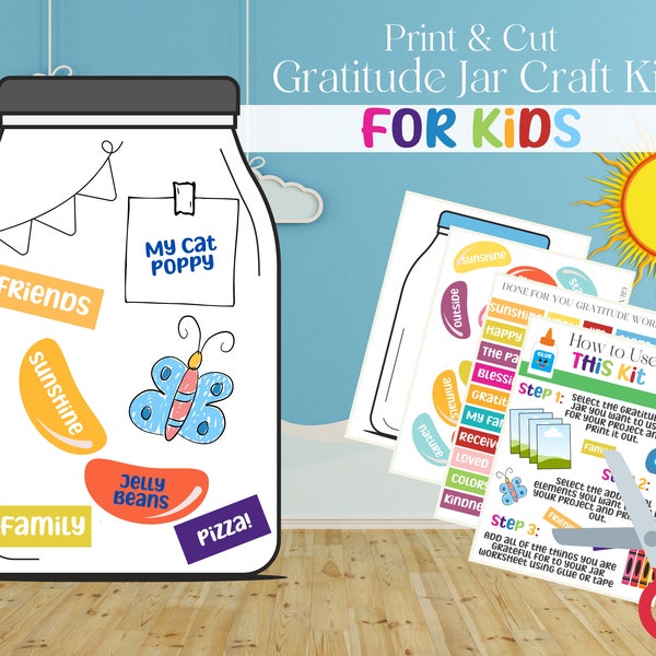 Gratitude Jar Craft Kit for Kids, Gratitude Jar Printable for Kids, Gratitude Jar, Gratitude Craft, Gratitude Printable, Kids Craft Project