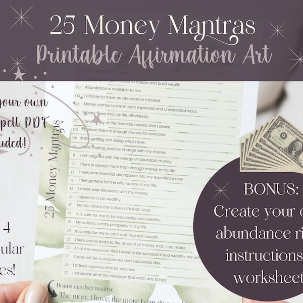 Money Mantras Printable, Financial Abundance Affirmations, Manifestation Printable, Create Your own Money Ritual, Money Spell, Money Affirm