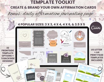 Affirmation Card Canva Template: DIY Printable Card Deck (32 Front & 5 Back Designs)