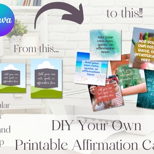 Cartes d'affirmation imprimables à faire soi-même, créez et imprimez votre propre affirmation, modèle Canva de cartes Flash, Oracle, note ou devis, accès instantané