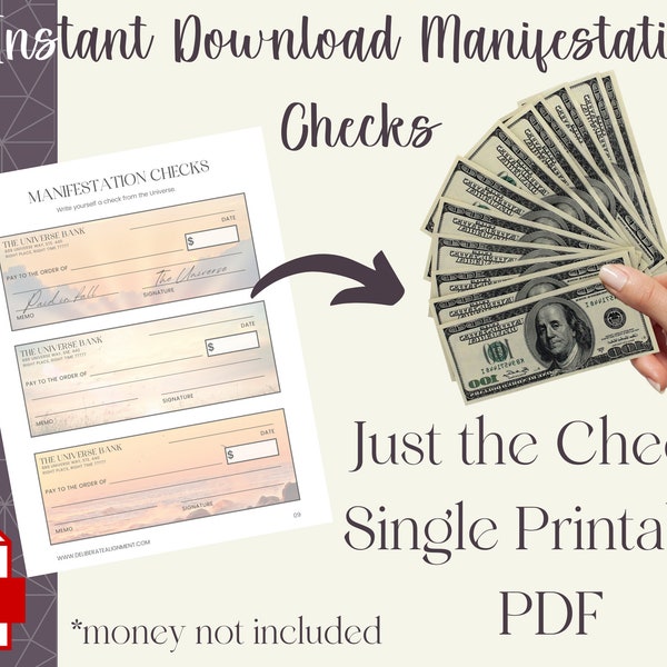 Printable Abundance Checks Single PDF Instant Access, Manifestation Checks, Law of Abundance, Money Manifestation, Use on Your Vision Board