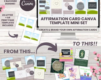 DIY Affirmation Card Canva Template: Printable Oracle Cards (4x4 & 4x6) Digital Download