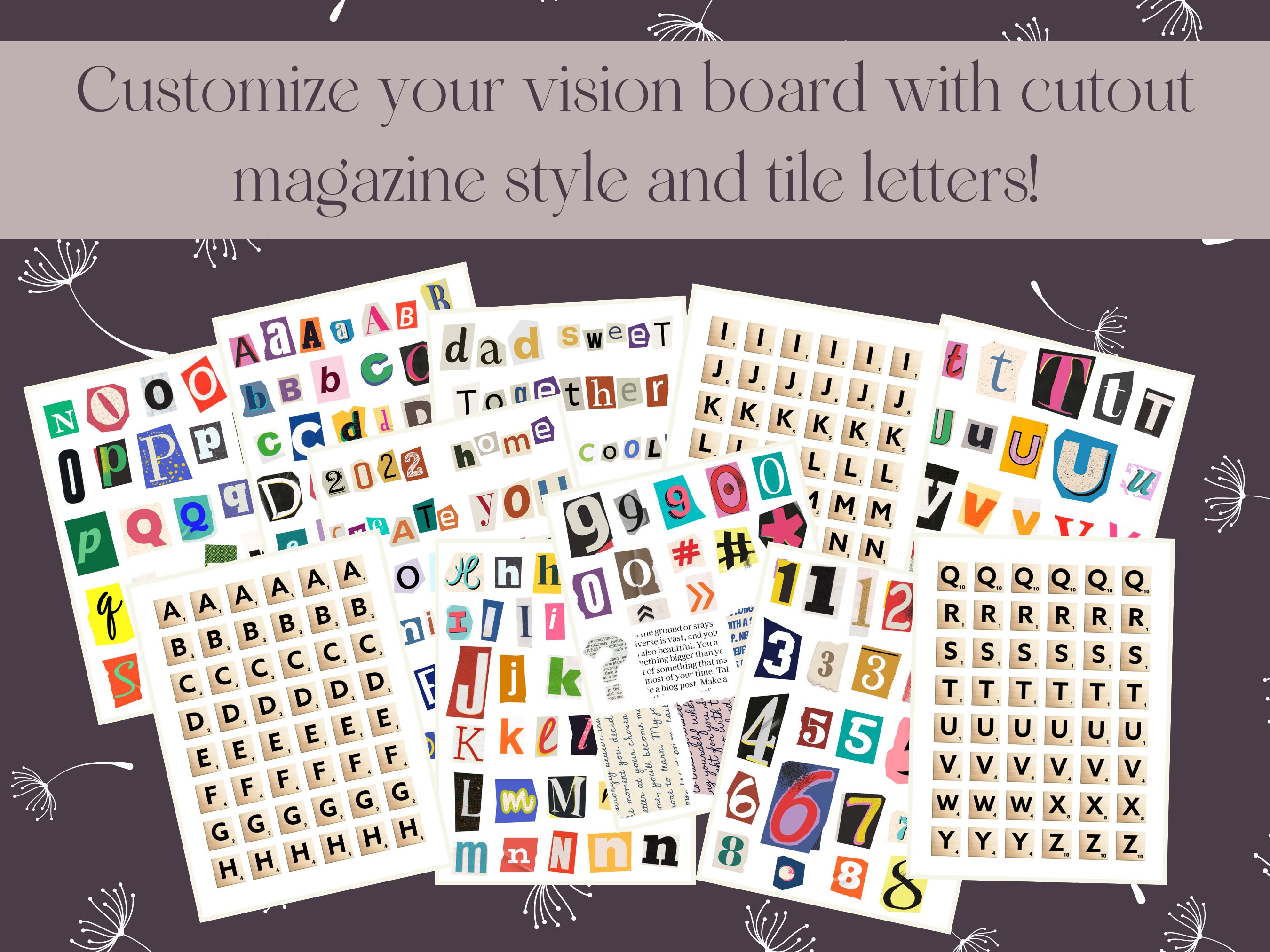 Printable Vision Board Elements, Print and Cut Magazine Cutout Letters ...