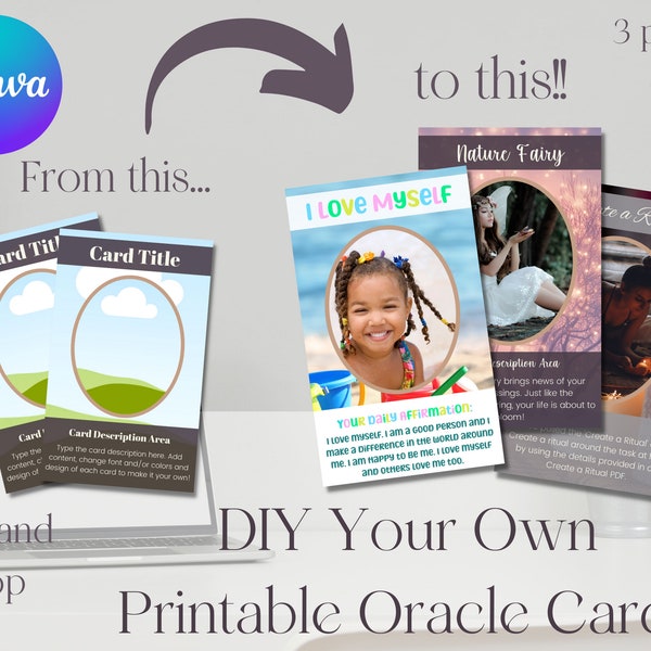 DIY Printable Oracle Cards, Create and Print Your Own Oracle Cards, Custom Affirmation Cards, Printable Oracle Cards, Canva Template