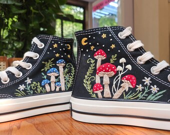 Custom Converse Chuck Taylor Mushrooms Embroidered Converse Shoes/ Mushrooms Embroidered Converse Custom/Mushrooms Embroidered Sneakers