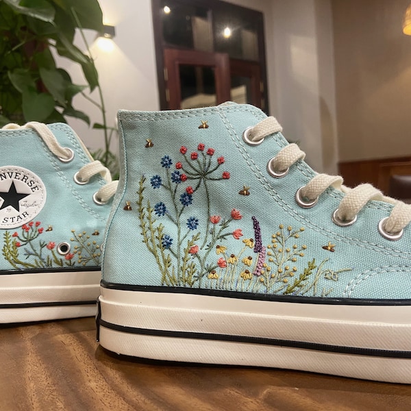 Flower Mint Converse Custom/Gift For Kid/Converse Chuck Taylor 1970s/Custom Embroidery Converse Shoes/Wedding sneakers/Graduation Gift